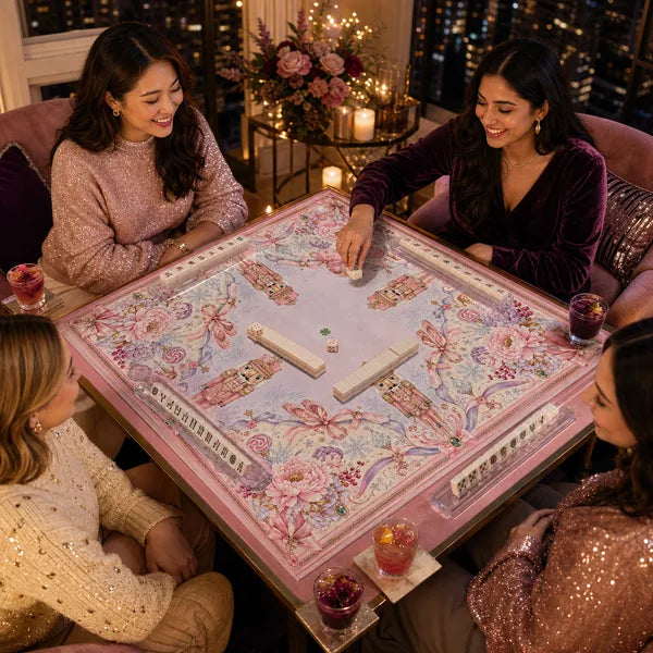 Pink Floral Nutcracker neoprene American Mahjong mat, product view 4