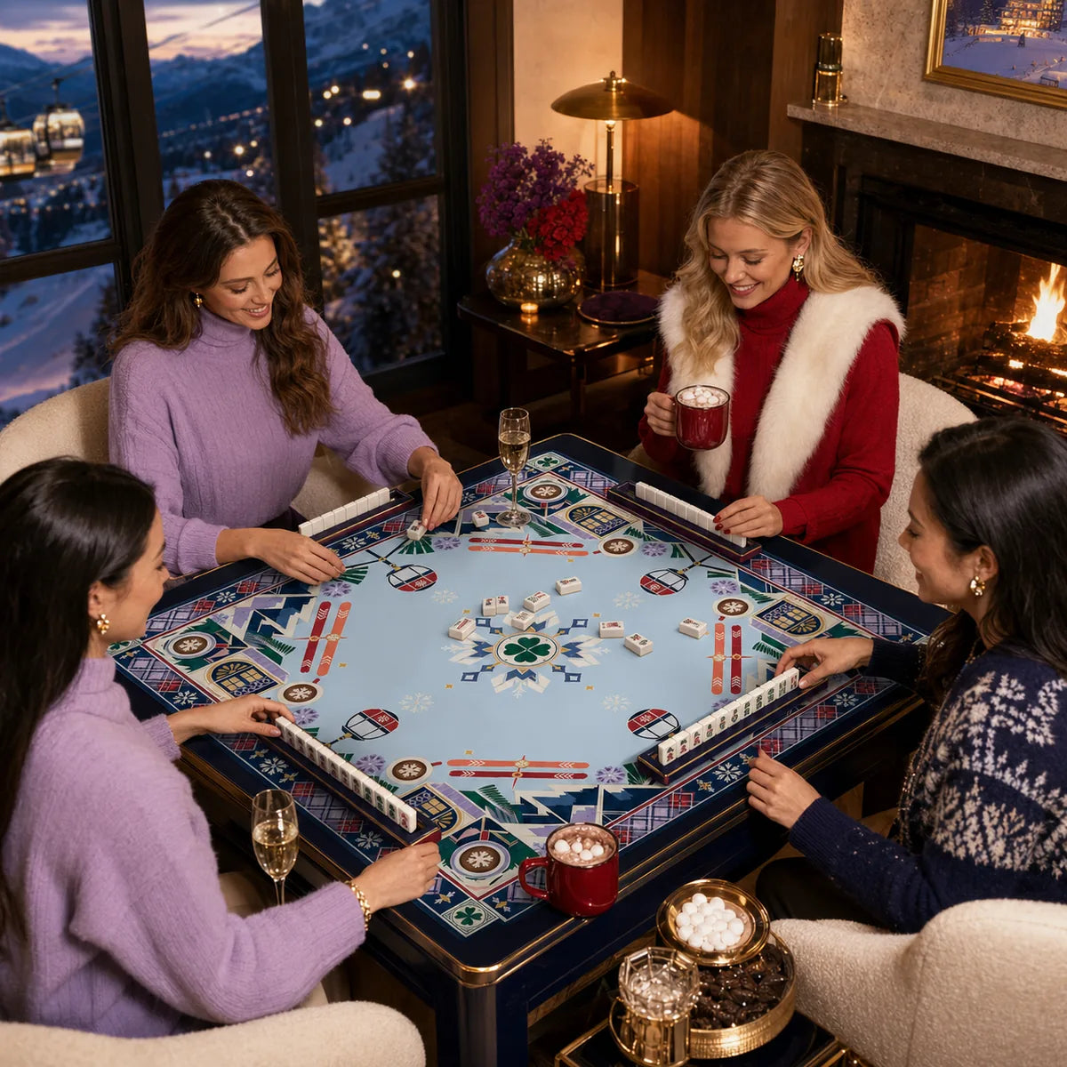 Alpine Ski Club American Mahjong mat product and lifestyle view 4