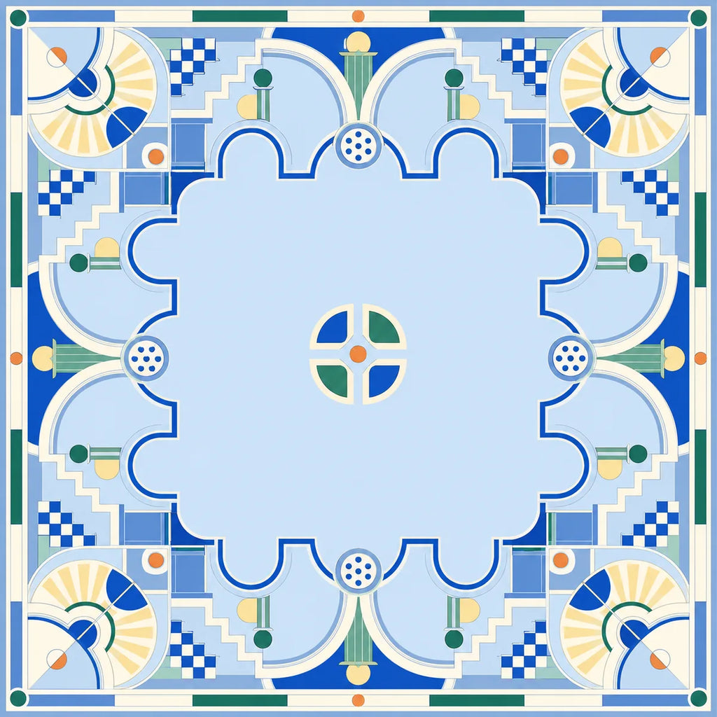 Azure Art Deco American Mahjong mat product and lifestyle view 2