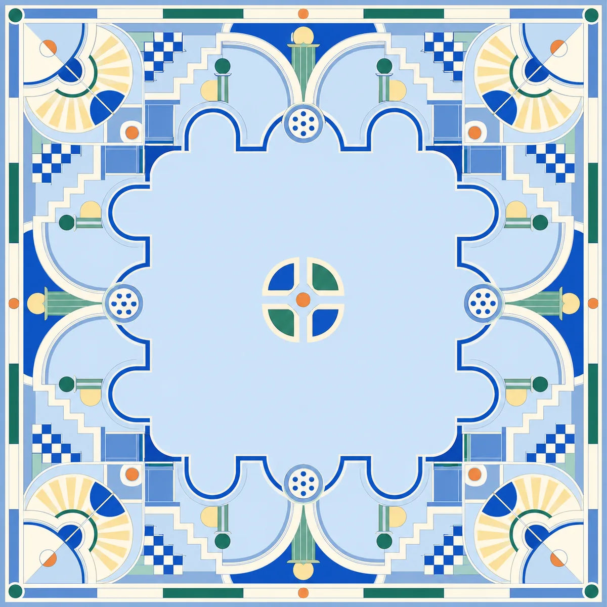 Azure Art Deco American Mahjong mat product and lifestyle view 2
