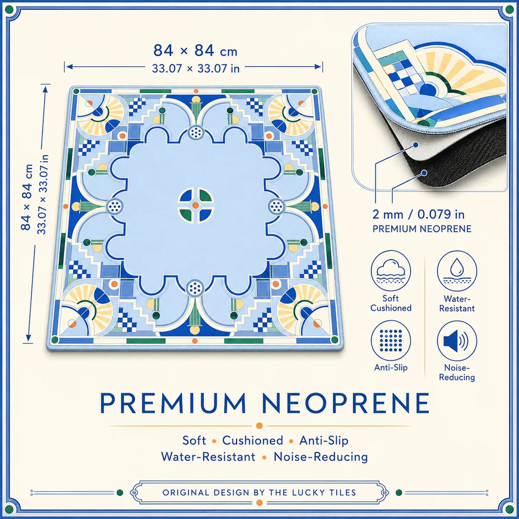 Azure Art Deco American Mahjong mat product and lifestyle view 6