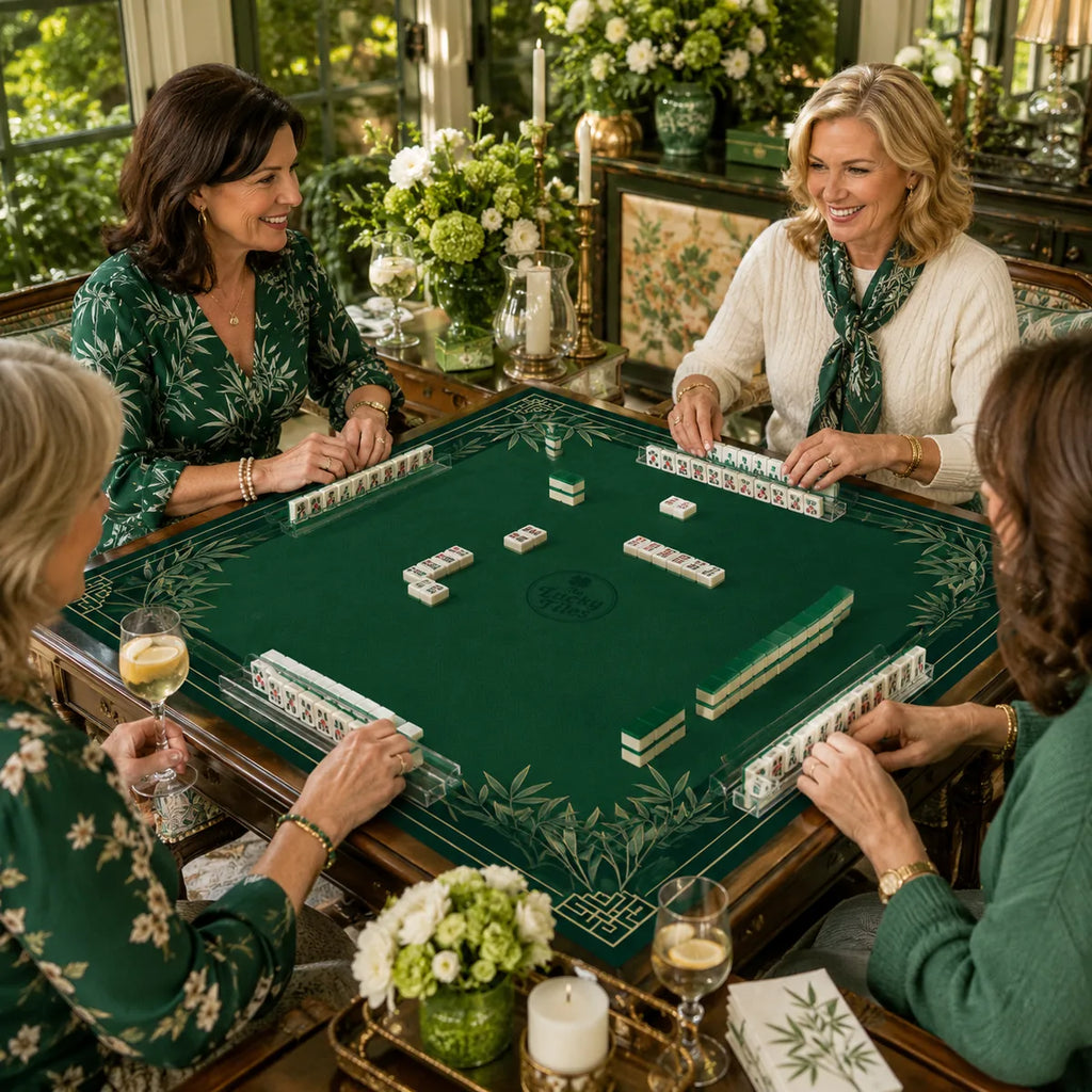 Bamboo Garden American Mahjong mat product and lifestyle view 2