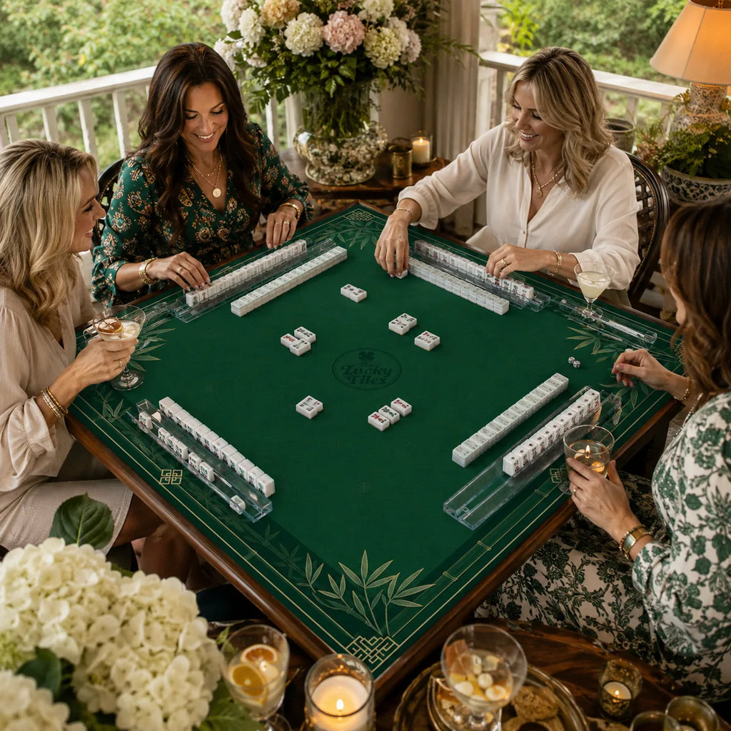 Bamboo Garden American Mahjong mat product and lifestyle view 4