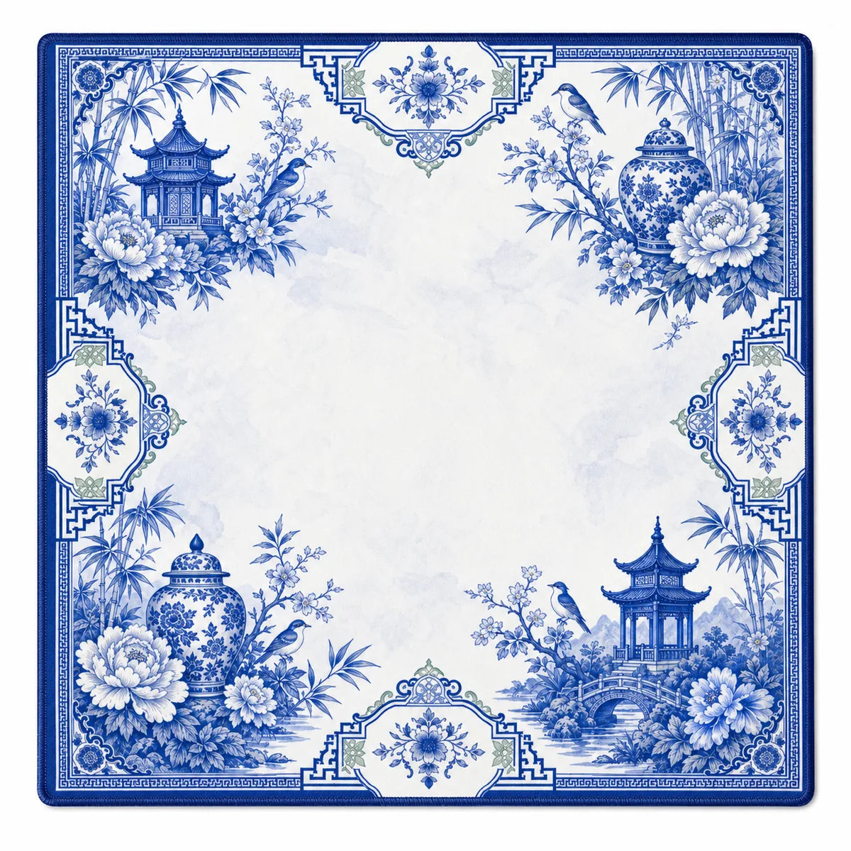 Blue Chinoiserie American Mahjong mat full design by The Lucky Tiles
