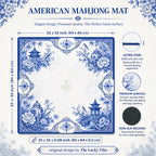 Blue Chinoiserie American Mahjong mat product and lifestyle view 6