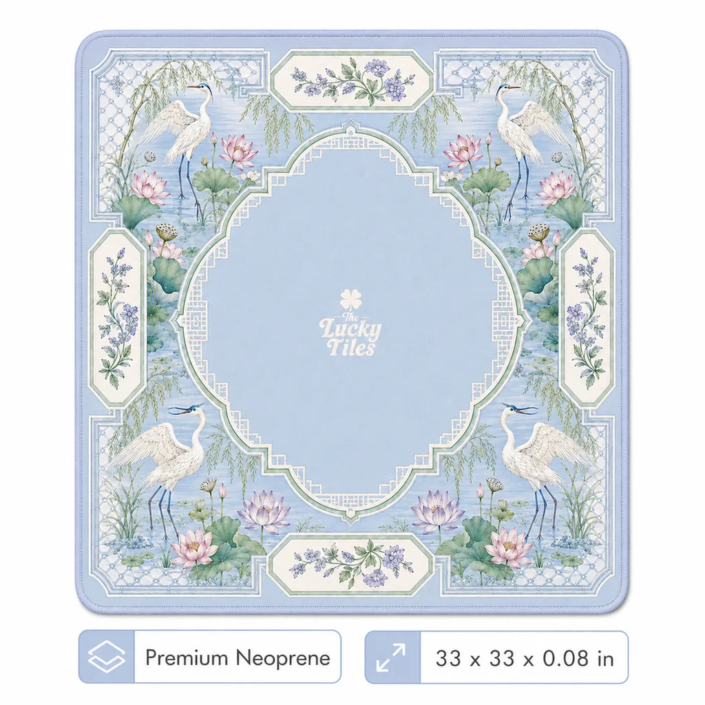 Blue Pine Crane American Mahjong mat full design by The Lucky Tiles