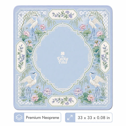 Blue Pine Crane American Mahjong mat full design by The Lucky Tiles