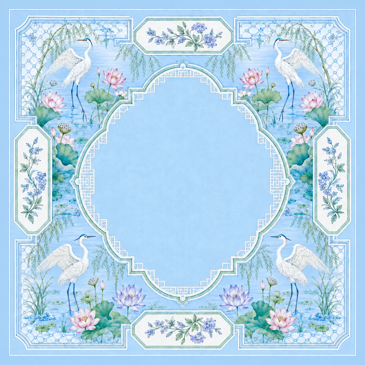 Blue Pine Crane American Mahjong mat product and lifestyle view 2