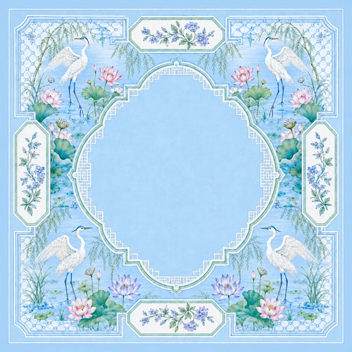 Blue Pine Crane American Mahjong mat product and lifestyle view 2