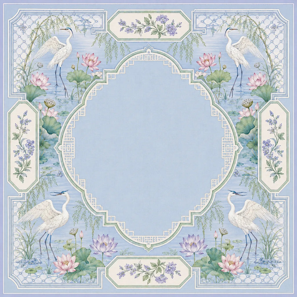 Blue Pine Crane American Mahjong mat product and lifestyle view 4
