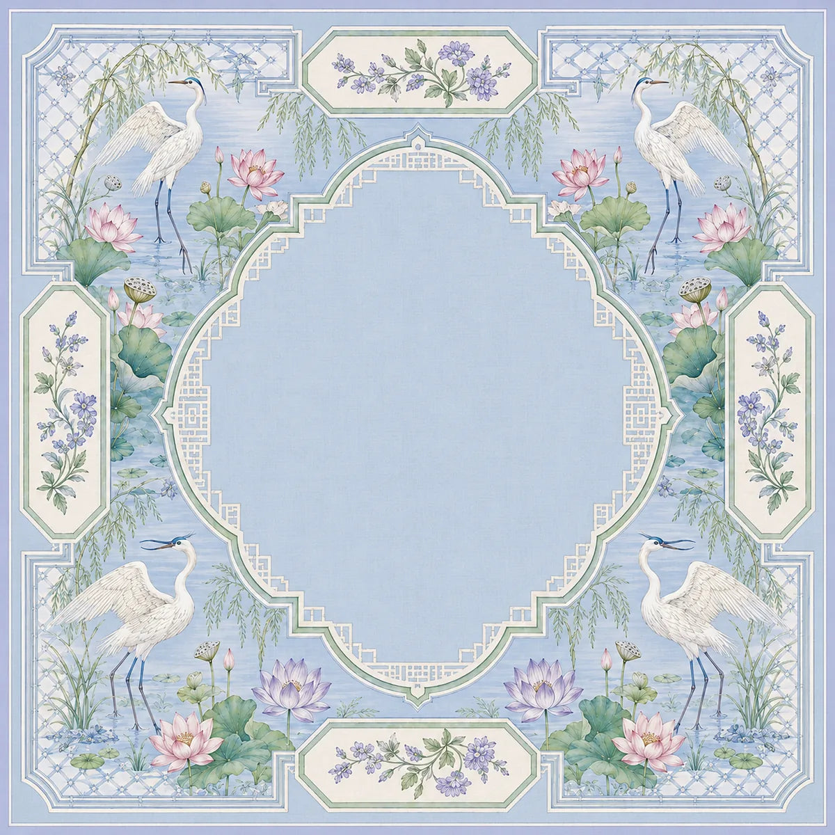 Blue Pine Crane American Mahjong mat product and lifestyle view 4