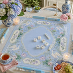 Blue Pine Crane American Mahjong mat product and lifestyle view 6