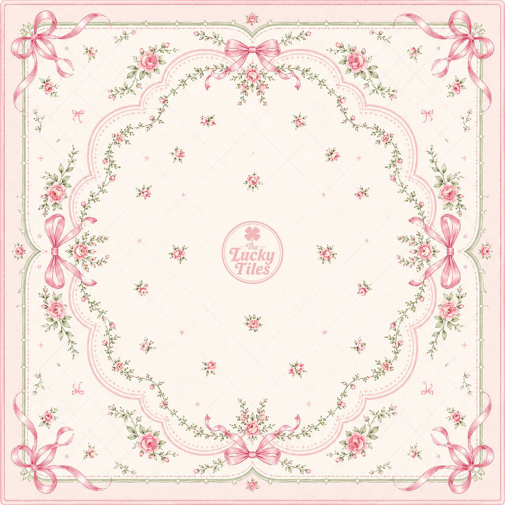 Blush Bow Garden American Mahjong mat full design by The Lucky Tiles