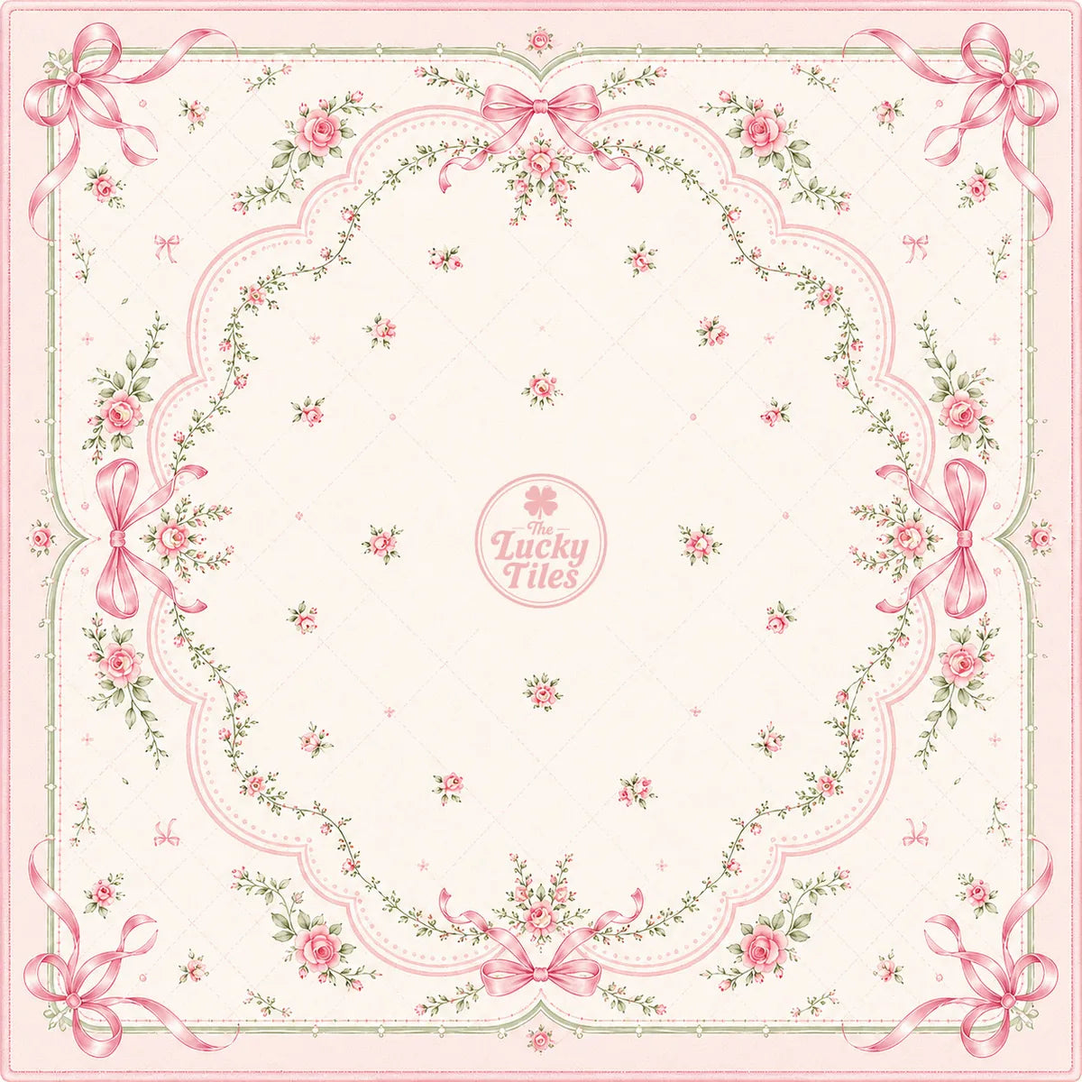 Blush Bow Garden American Mahjong mat full design by The Lucky Tiles