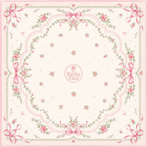 Blush Bow Garden American Mahjong mat full design by The Lucky Tiles