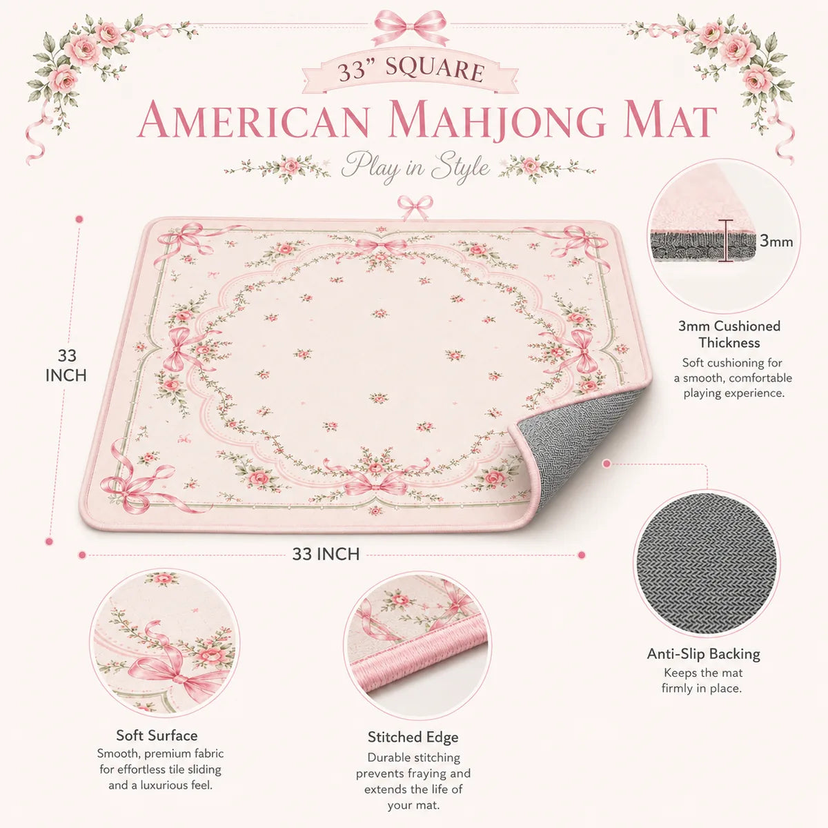 Blush Bow Garden American Mahjong mat product and lifestyle view 2