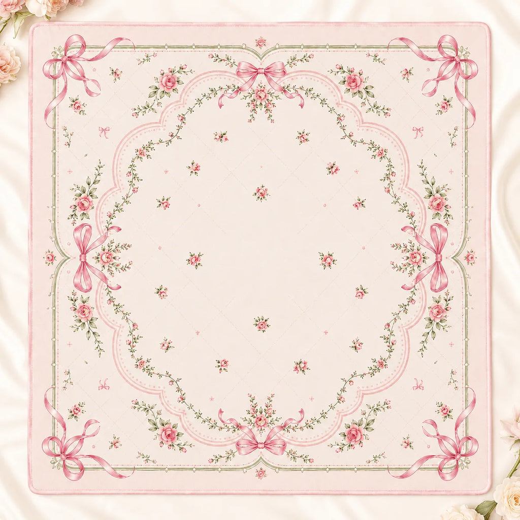 Blush Bow Garden American Mahjong mat product and lifestyle view 4
