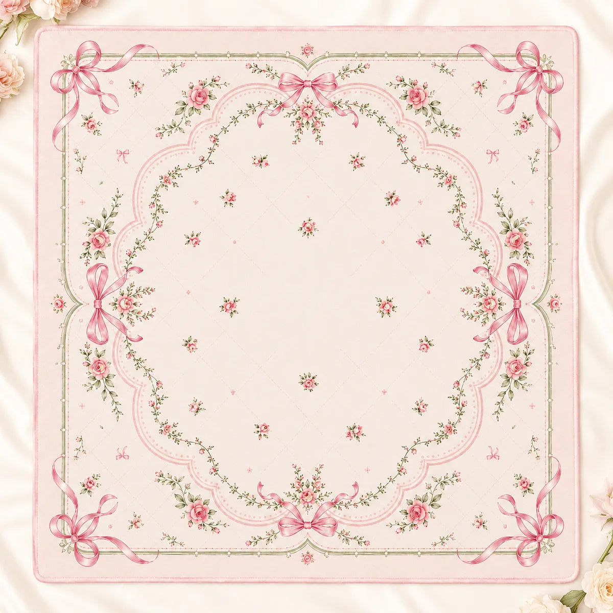 Blush Bow Garden American Mahjong mat product and lifestyle view 4