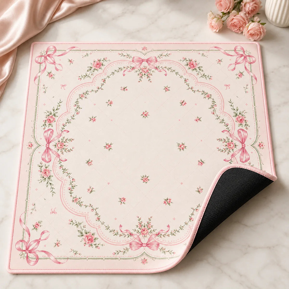 Blush Bow Garden American Mahjong mat product and lifestyle view 5