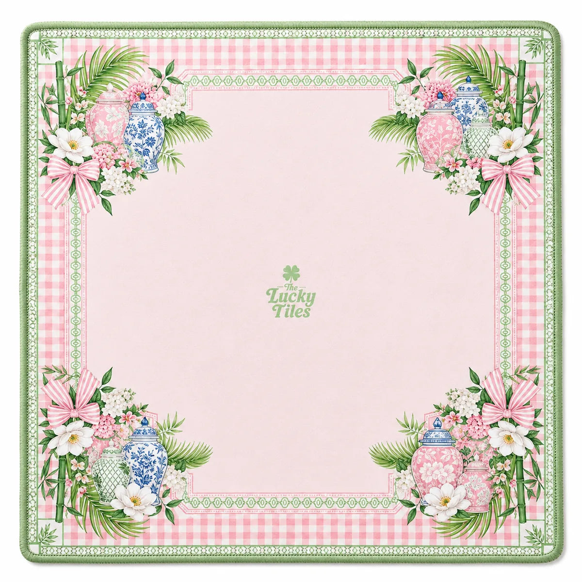Blush Garden Plaid American Mahjong mat full design by The Lucky Tiles