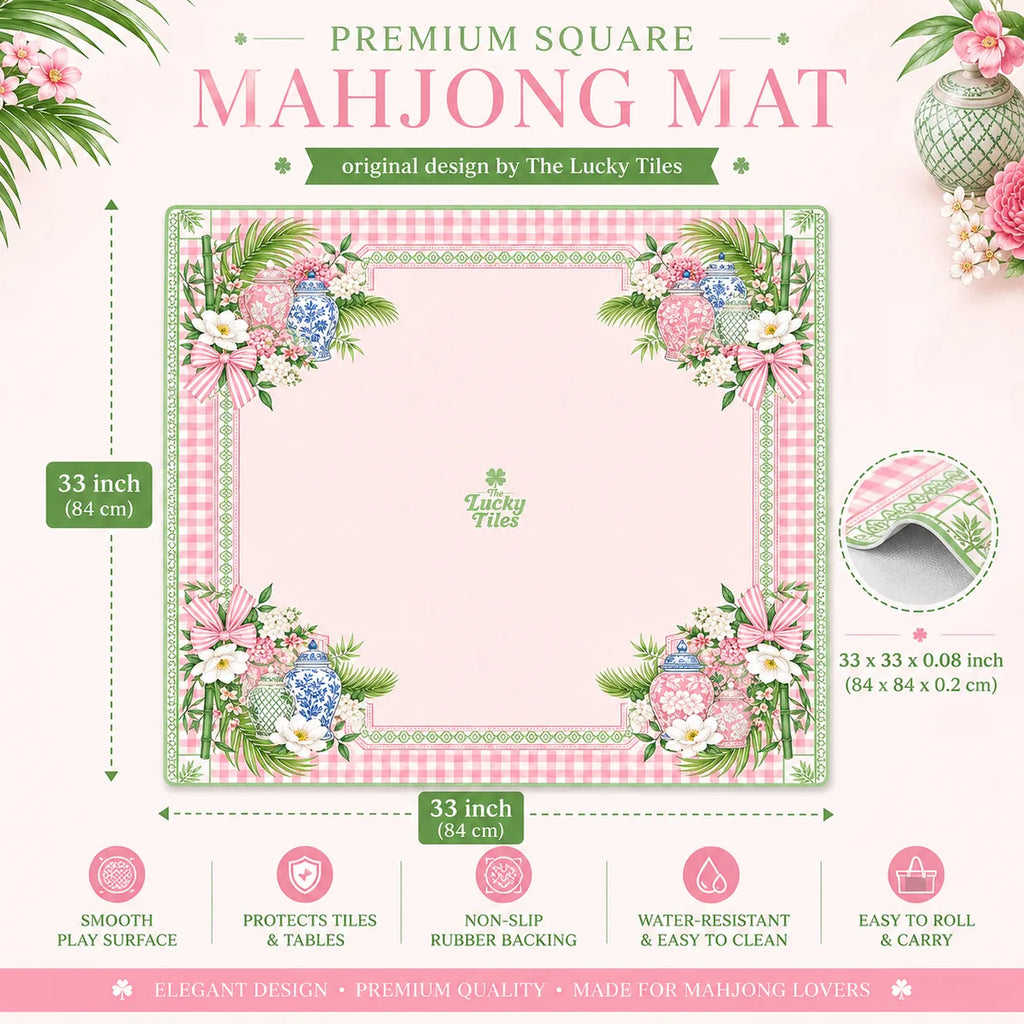 Blush Garden Plaid American Mahjong mat product and lifestyle view 5