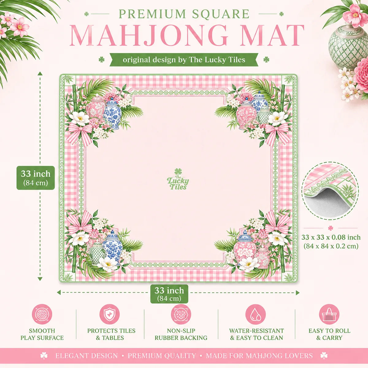Blush Garden Plaid American Mahjong mat product and lifestyle view 5