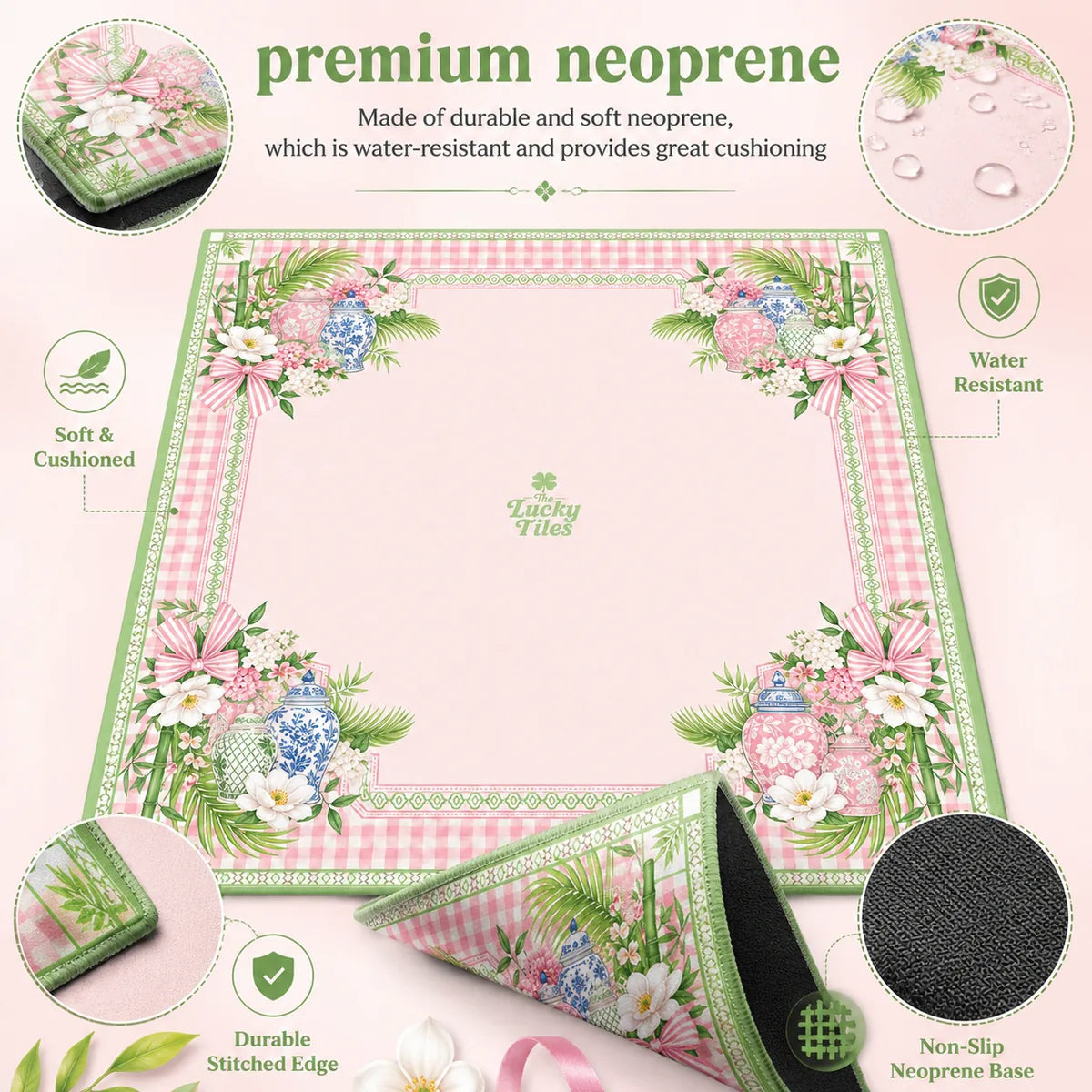Blush Garden Plaid American Mahjong mat product and lifestyle view 6
