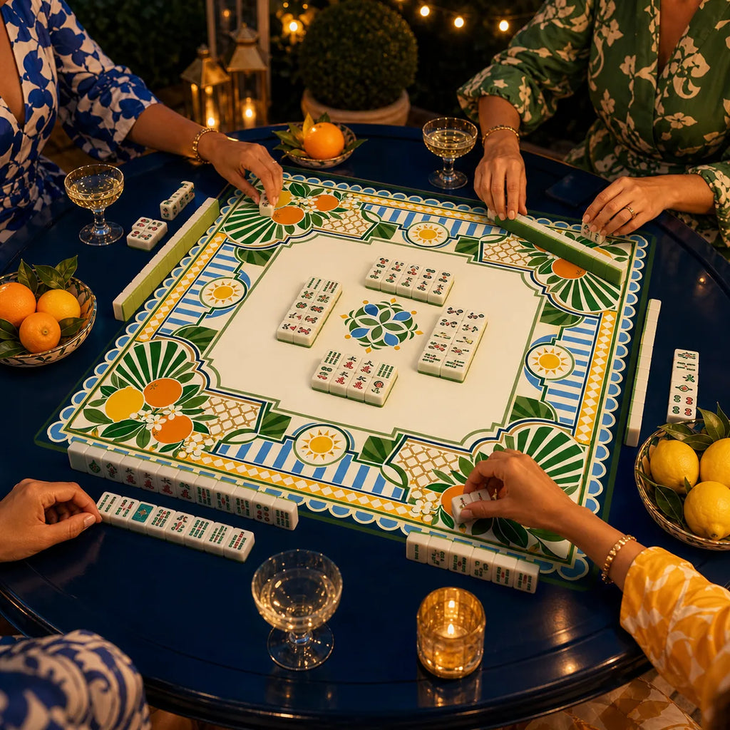 Citrus Geometry American Mahjong mat product and lifestyle view 4