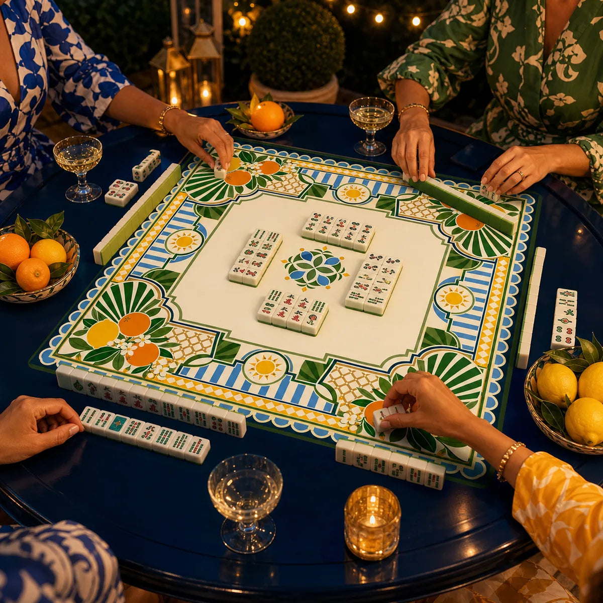 Citrus Geometry American Mahjong mat product and lifestyle view 4