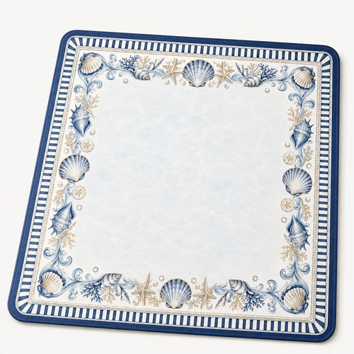 Coastal Shells — Blue & White American Mahjong mat full design by The Lucky Tiles
