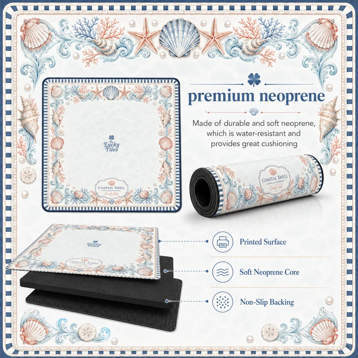 Coastal Shells — Blush American Mahjong mat product and lifestyle view 6