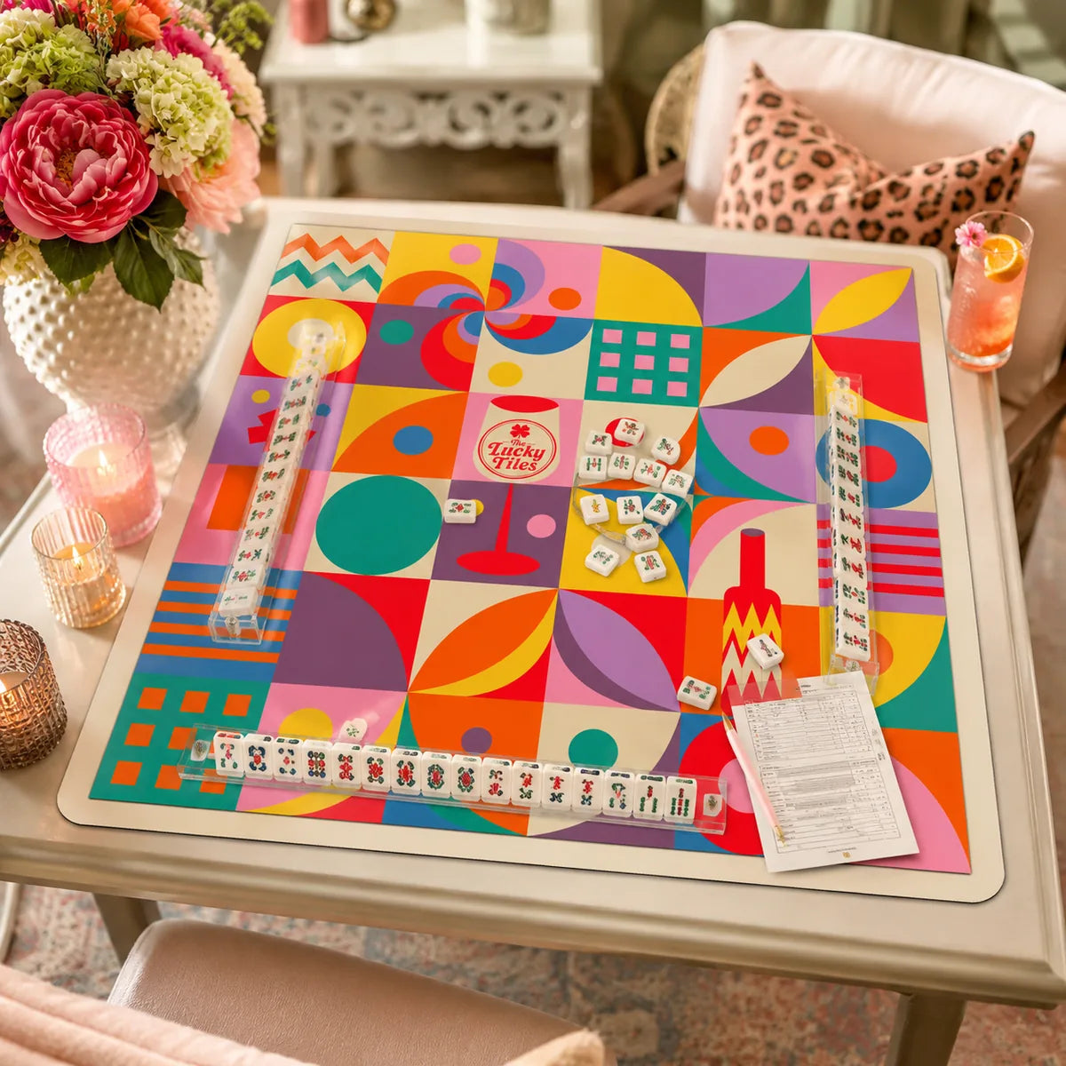 Cocktail Party American Mahjong mat product and lifestyle view 3