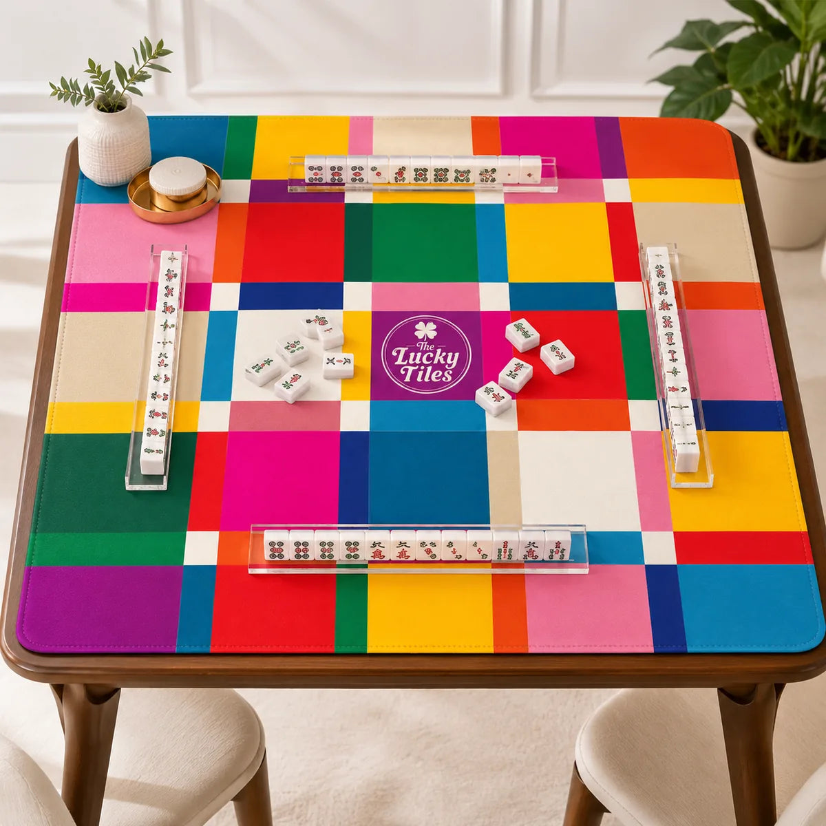 Color Block White American Mahjong mat product and lifestyle view 2