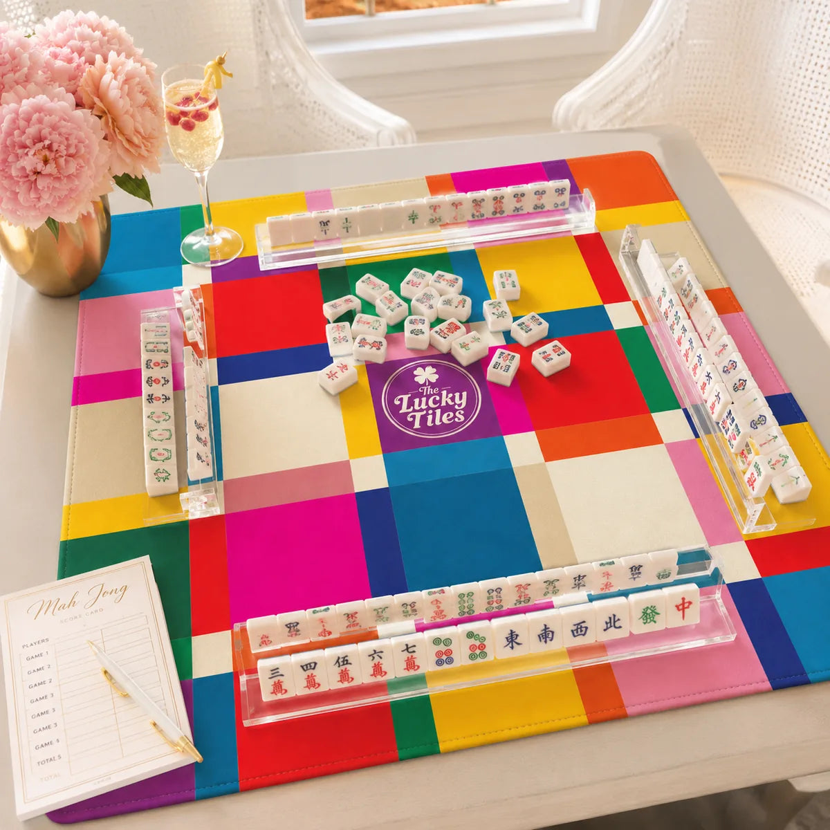 Color Block White American Mahjong mat product and lifestyle view 3