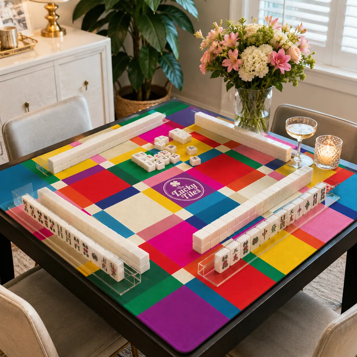 Color Block White American Mahjong mat product and lifestyle view 4