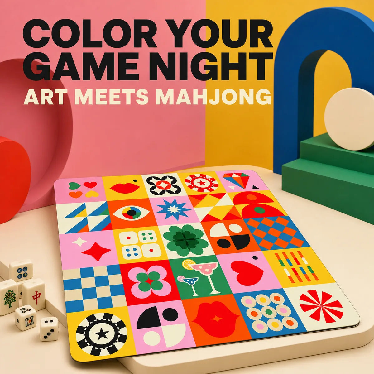 Color Your Game Night American Mahjong mat product and lifestyle view 4