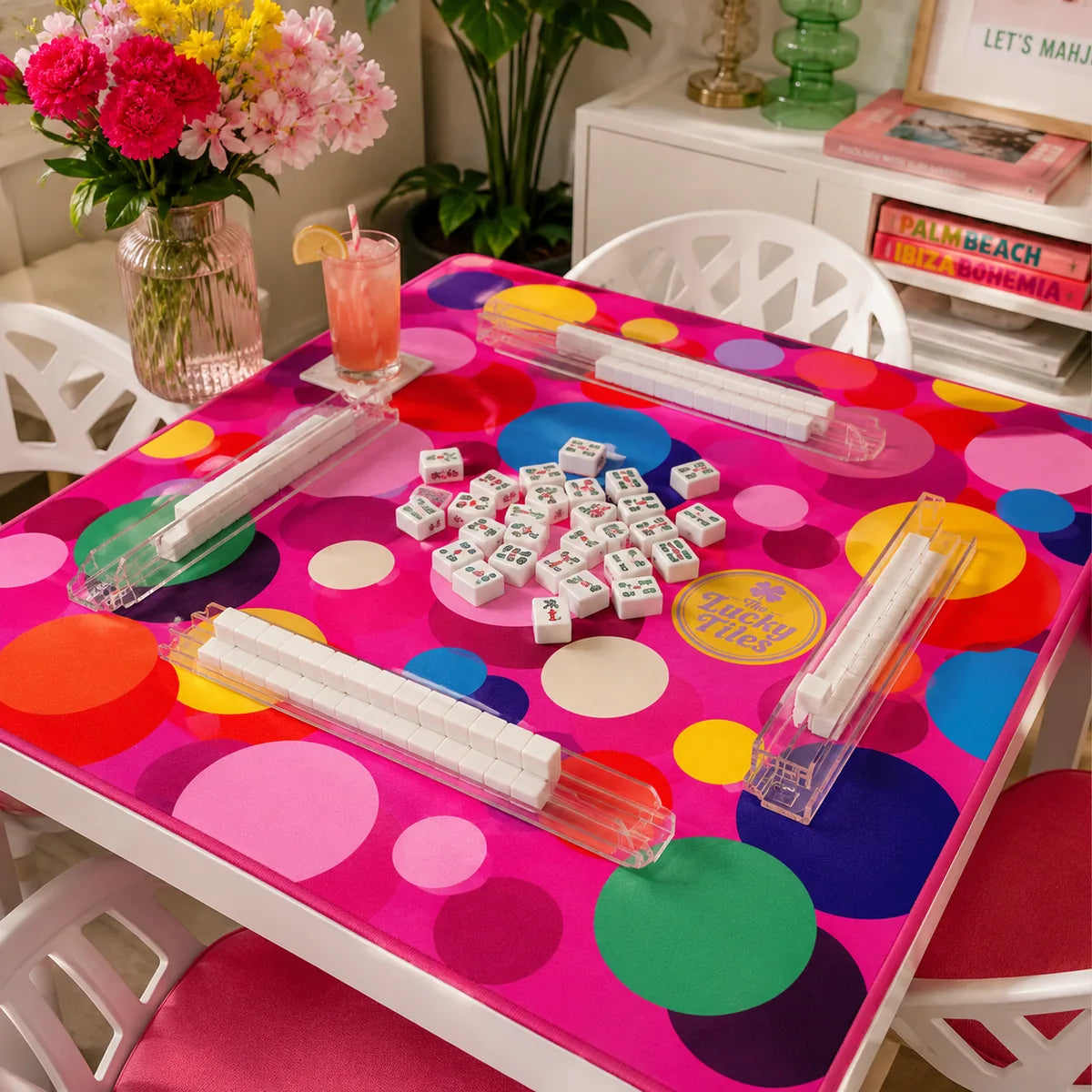 Confetti Dots American Mahjong mat product and lifestyle view 4