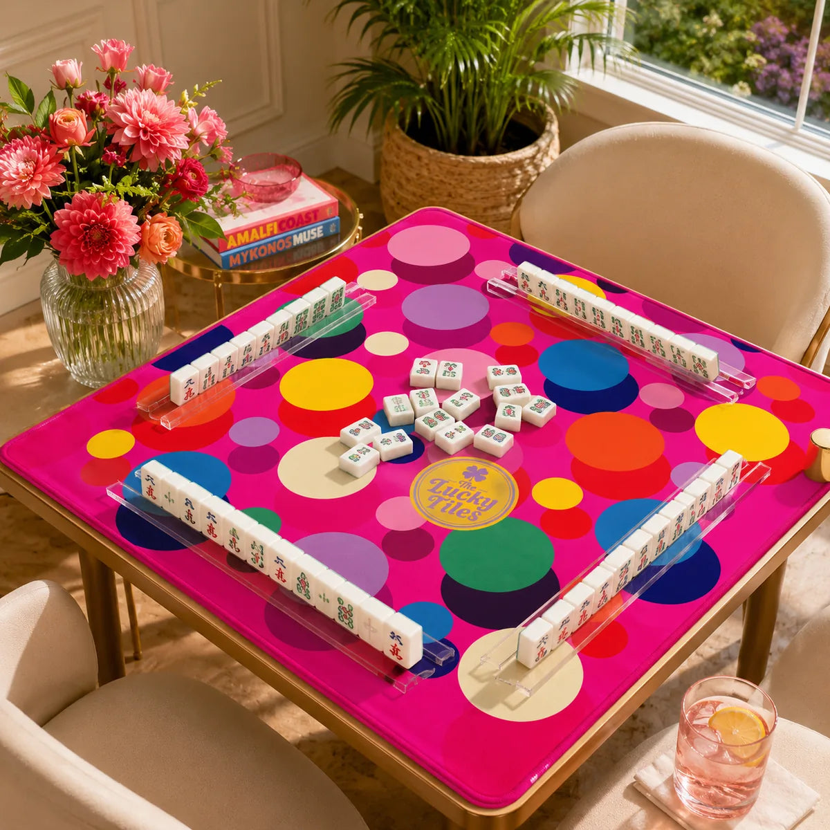 Confetti Dots American Mahjong mat product and lifestyle view 5