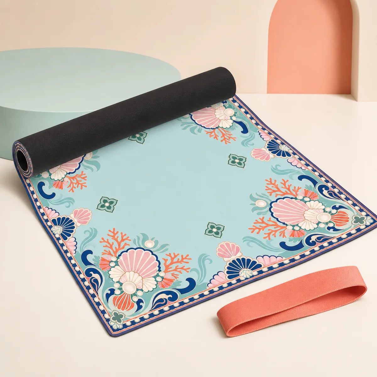 Coral Geometry American Mahjong mat product and lifestyle view 6