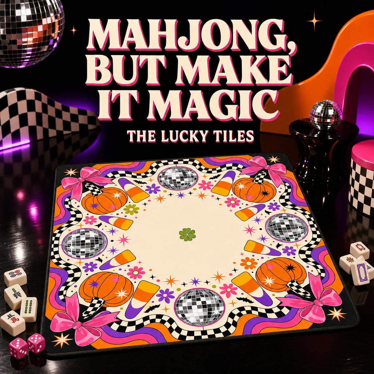 Disco Harvest American Mahjong mat product and lifestyle view 6