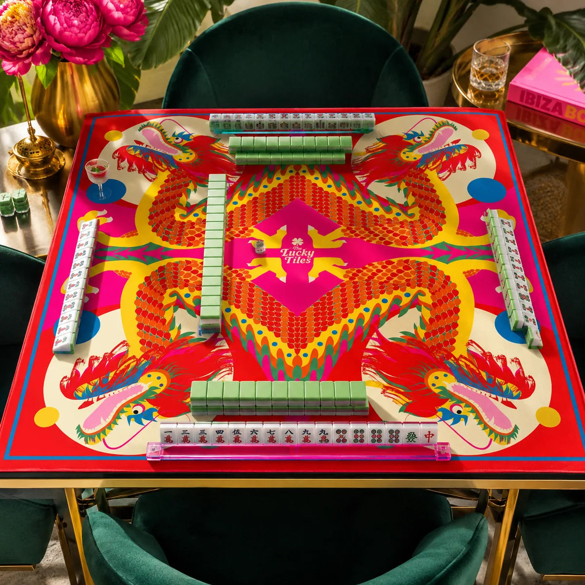 Dragon Dance — Pink American Mahjong mat product and lifestyle view 2