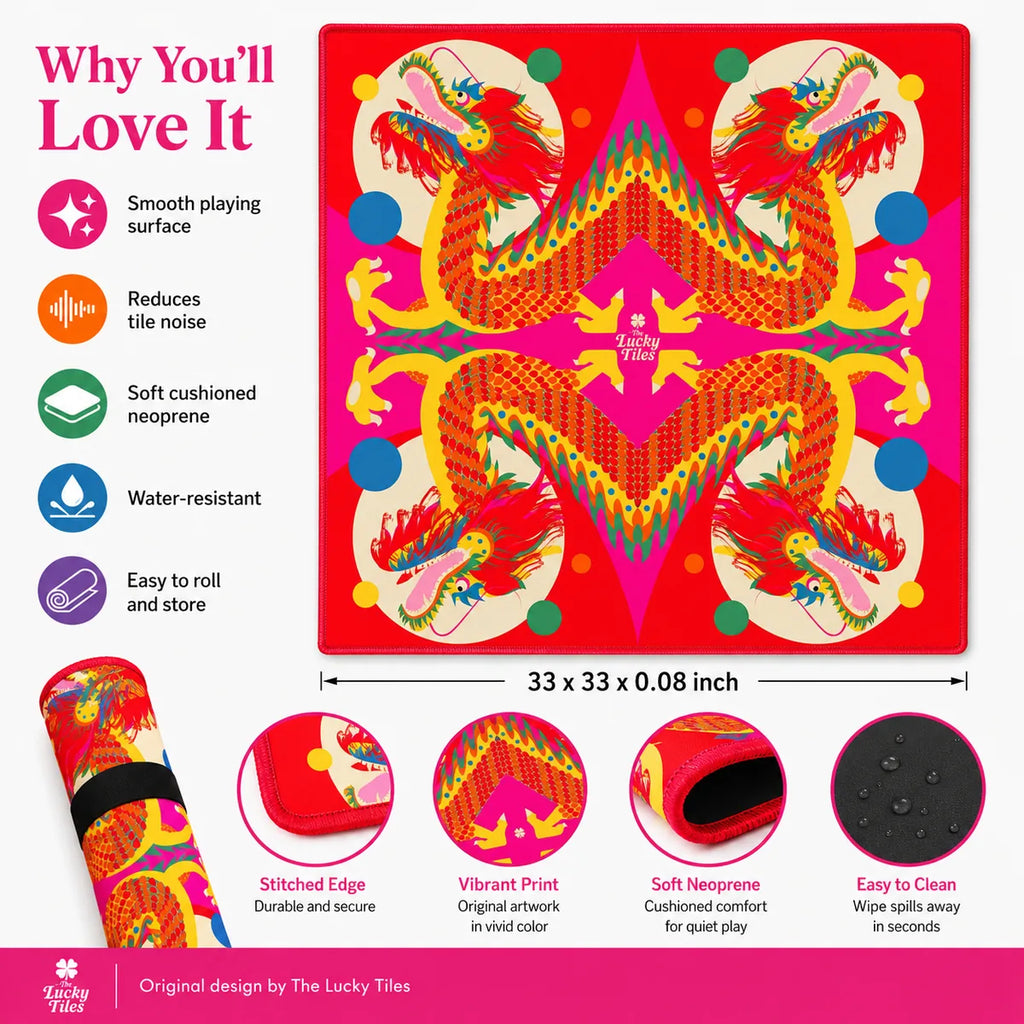 Dragon Dance — Pink American Mahjong mat product and lifestyle view 5