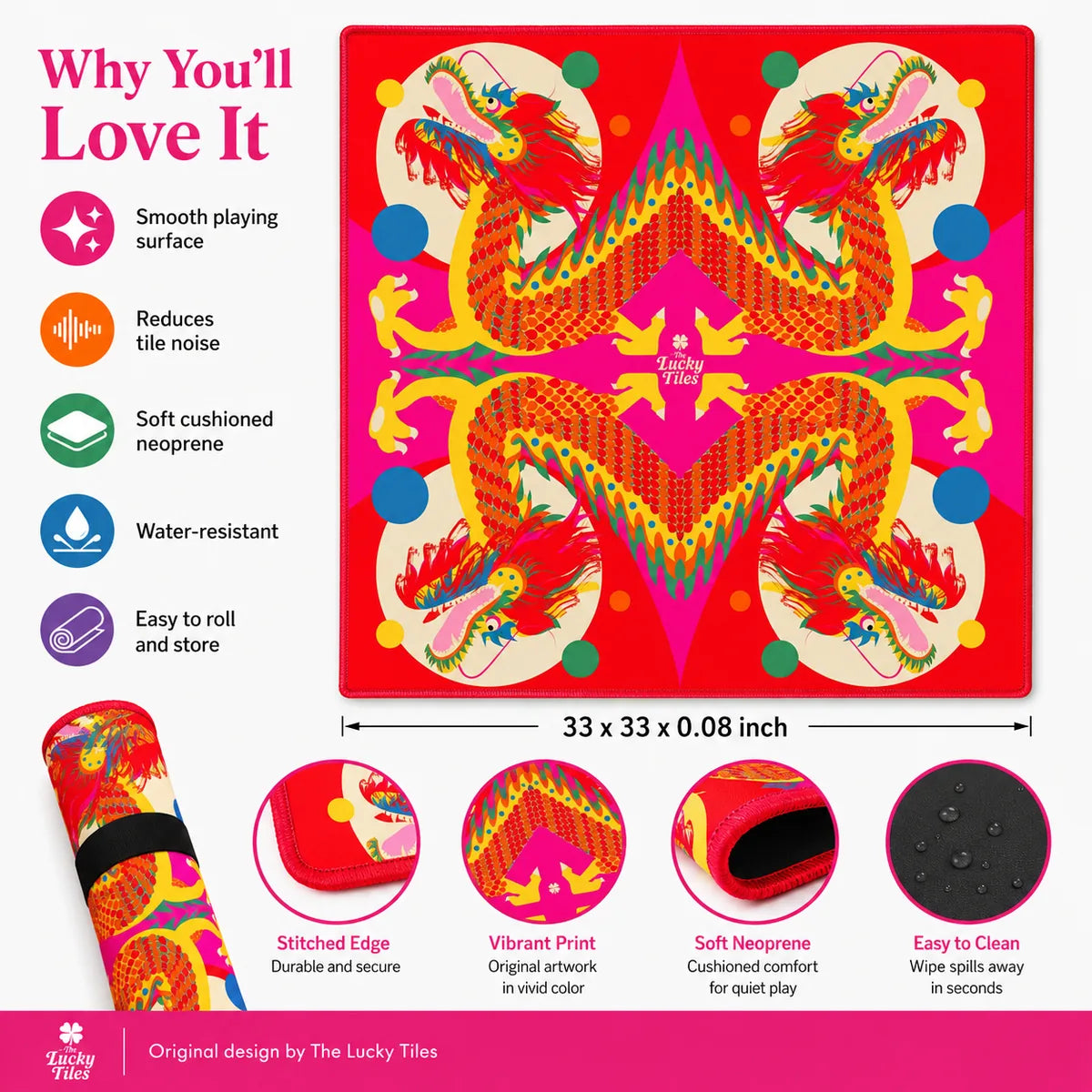 Dragon Dance — Pink American Mahjong mat product and lifestyle view 5