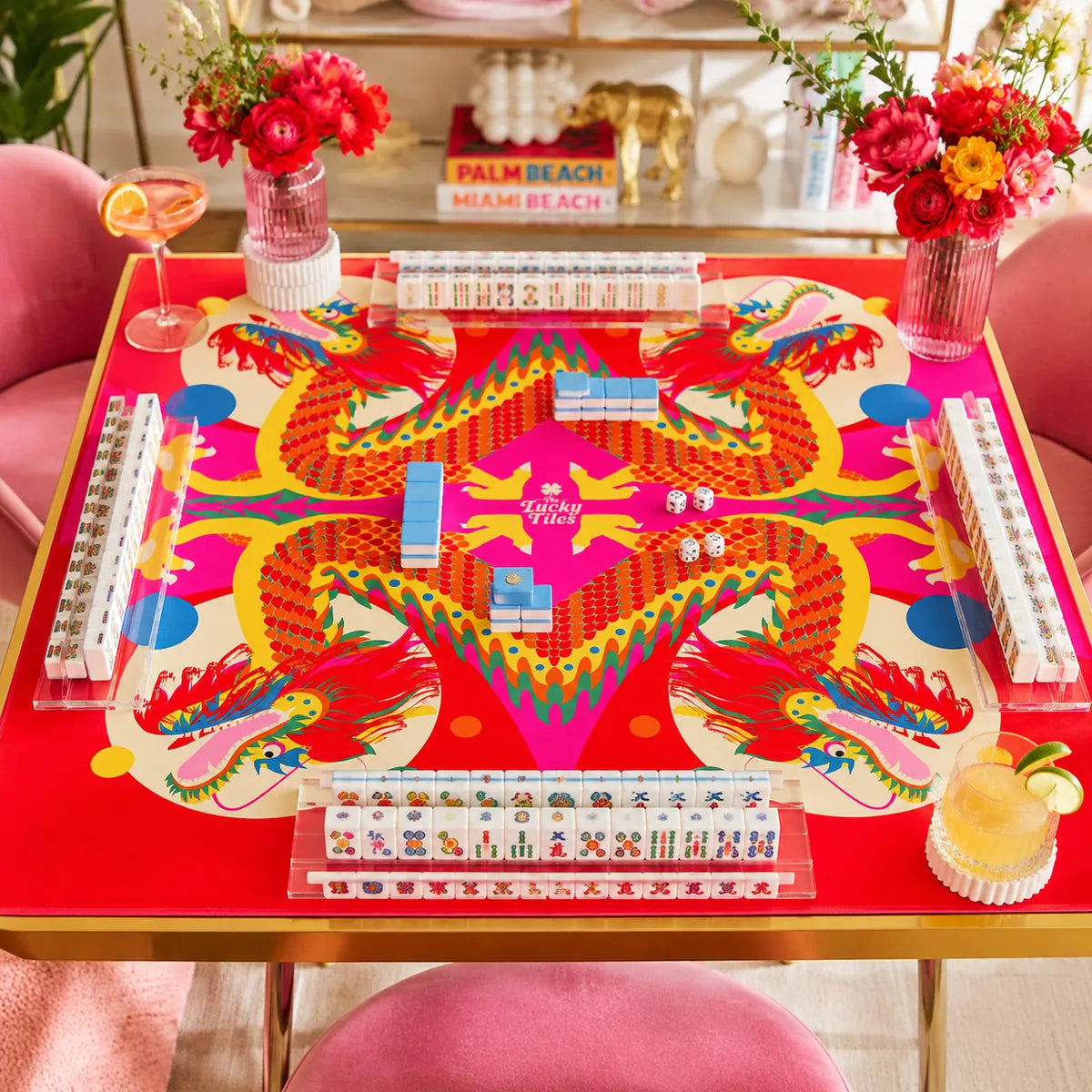 Dragon Dance — Pink American Mahjong mat product and lifestyle view 6