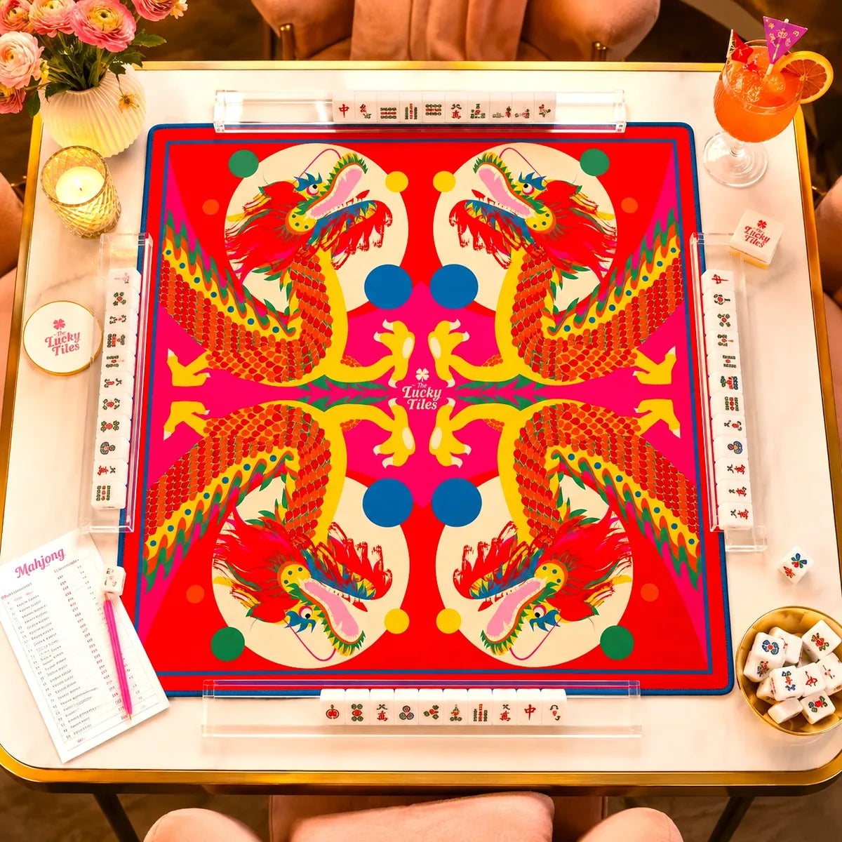 Dragon Dance — Red American Mahjong mat product and lifestyle view 2