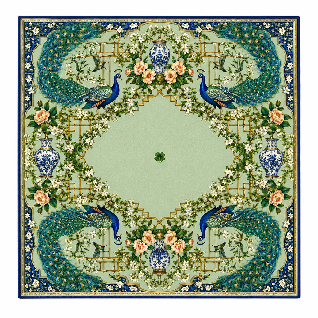 Emerald Peacock American Mahjong mat full design by The Lucky Tiles