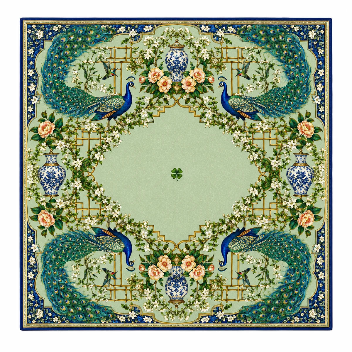 Emerald Peacock American Mahjong mat full design by The Lucky Tiles
