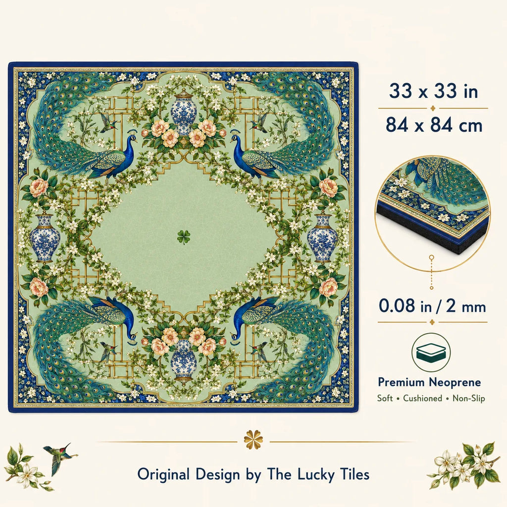 Emerald Peacock American Mahjong mat product and lifestyle view 6