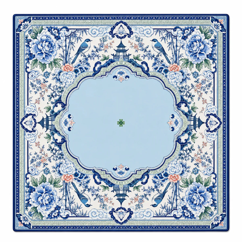 French Porcelain Birds American Mahjong mat full design by The Lucky Tiles