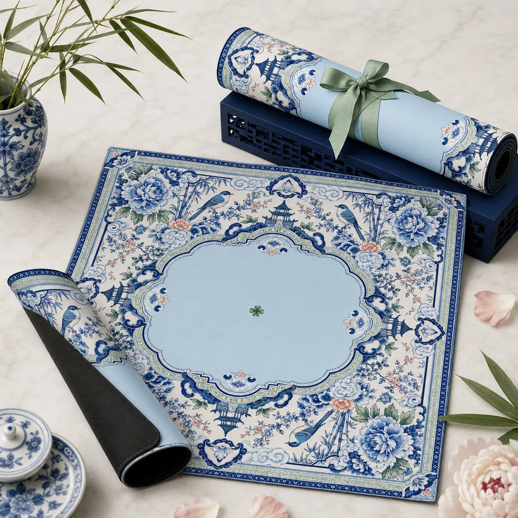 French Porcelain Birds American Mahjong mat product and lifestyle view 6